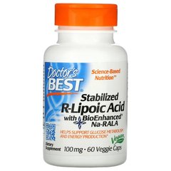 Doctor's Best, стабилизированная R-липоевая кислота с BioEnhanced Na-RALA, 100 мг, 60 вегетарианских капсул (DRB-00123), фото