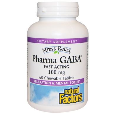 ГАМК стресс-релакс (Pharma GABA), Natural Factors, 100 мг, 60 таблеток (NFS-02835), фото