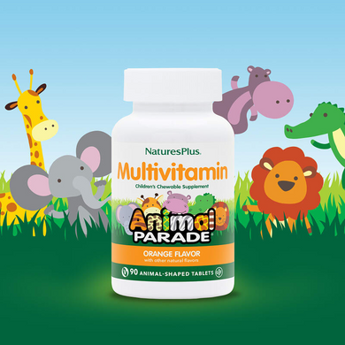 Nature's Plus, Source of Life, Animal Parade, мультивитамины и минералы для детей, с натуральным вкусом апельсина, 90 таблеток в форме животных (NAP-29974), фото