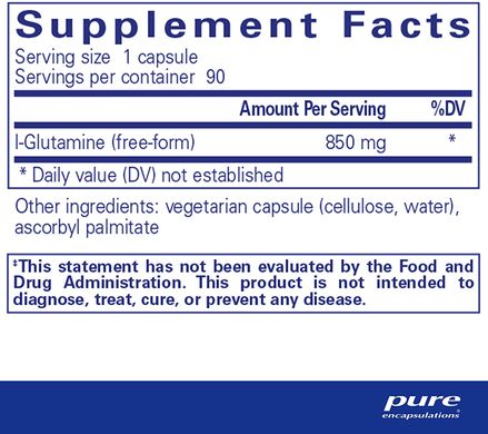Pure Encapsulations, L-глютамін, 850 мг, 90 капсул (PE-02232), фото