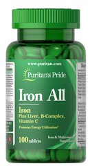 Железо Puritan's Pride, Iron All Iron 100 таблеток (PTP-11911), фото