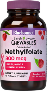 Метілфолат (B9) 800 мкг, смак малини, Earth Sweet Chewables, Bluebonnet Nutrition, 90 жувальних таблеток (BLB-00454), фото