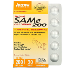 Jarrow Formulas, SAMe (дисульфат тозилат), 200 мг, 20 таблеток, покритих кишковорозчинною оболонкою (JRW-20014), фото