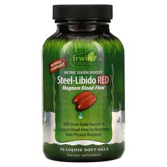 Irwin Naturals, Steel-Libido Red, усиленный кровоток, 75 мягких желатиновых капсул с жидкостью (IRW-57860), фото