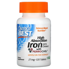 Doctor's Best, Легкоусвояемое железо с Ferrochel, 27 мг, 120 таблеток (DRB-00459), фото