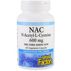 Ацетилцистеин, N-Acetyl-L-Cysteine, Natural Factors, 600 мг, 60 капсул (NFS-02818), фото