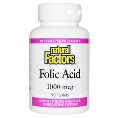 Фолієва кислота, Natural Factors 1000 мкг, 90 таблеток (NFS-01270), фото