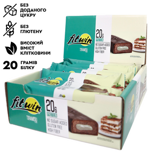 FitWin, Протеїновий батончик, Protein Bar 33%, тірамісу, 60 г, 12 шт (FTW-23026), фото