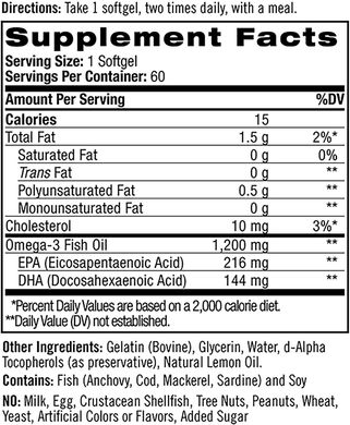 Рыбий жир Омега-3, Omega-3 30%, Natrol, 1200 мг, 60 капсул (NTL-04409), фото