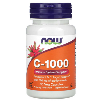 Вітамін C-1000 з біофлавоноїдами 100 мг NOW Foods C-1000 with Bioflavonoids - 30 рослинних капсул, фото