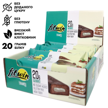FitWin, Протеїновий батончик, Protein Bar 33%, тірамісу, 60 г, 12 шт (FTW-23026), фото