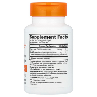 Коензим Q10 з BioPerine Doctor's Best High Absorption CoQ10 - 200 мг, 60 капсул, фото