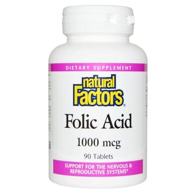 Фолиевая кислота, Natural Factors, 1000 мкг, 90 таблеток (NFS-01270), фото