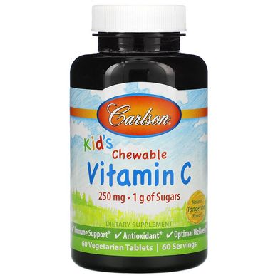 Carlson Labs, Kid's, жувальний вітамін C, натуральний мандарин, 250 мг, 60 вегетаріанських пігулок (CAR-03100), фото