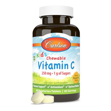 Carlson Labs, Kid's, жевательный витамин C, натуральный мандарин, 250 мг, 60 вегетарианских таблеток (CAR-03100), фото