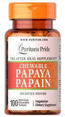 Папаин, Papaya Papain, Puritan's Pride, 100 жевательных таблеток (PTP-12031), фото