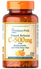 Витамин С и биофлавоноидами, Vitamin C-500 mg Rose Hips Time Release, Puritan's Pride, 500 мг, 250 капсул (PTP-12433), фото