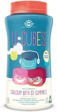 Solgar, U-Cubes, кальцій з вітаміном D3 для дітей, зі смаком полуниці, 120 жувальних мармеладок (SOL-57600), фото