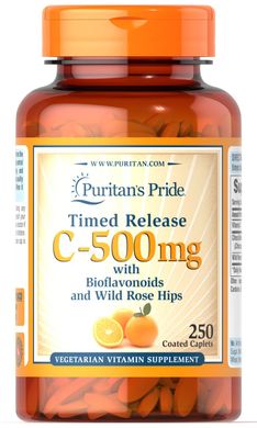 Вітамін С і біофлавоноїди, Vitamin C-500 mg Rose Hips Time Release, Puritan's Pride, 500 мг, 250 капсул (PTP-12433), фото