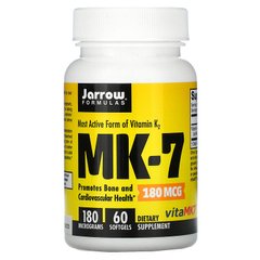 Jarrow Formulas, MK-7, найактивніша форма вітаміну K2, 180 мкг, 60 капсул (JRW-30013), фото