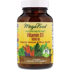 MegaFood, Вітамін D3,  25 мкг (1000 МО), 60 таблеток (MGF-10114), фото