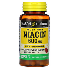 Mason Natural, Нікотинова кислота, не викликає почервоніння, 500 мг, 60 капсул (MAV-14995), фото