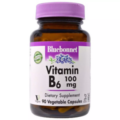 Витамин B6 100 мг, Vitamin B6, Bluebonnet Nutrition, 90 вегетарианских капсул (BLB-00430), фото