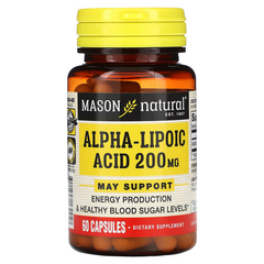 Альфа-липоевая кислота 200 мг, Alpha Lipoic Acid, Mason Natural, 60 капсул (MAV-16245), фото