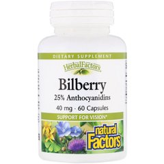 Чорниця для зору, Bilberry, Natural Factors, 40 мг, 60 капсул (NFS-04160), фото