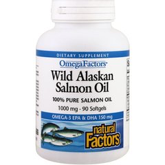 Масло дикого аляскинского лосося, Wild Alaskan Salmon Oil, Natural Factors, 1000 мг, 90 капсул (NFS-02256), фото