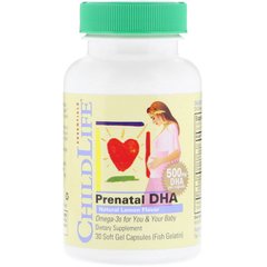 Рыбий жир для беременных, Prenatal DHA, ChildLife, 500 мг, 30 капсул (CDL-12500), фото