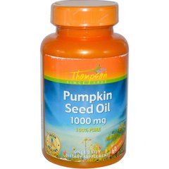 Гарбузова олія, Pumpkin Seed Oil, Thompson, 1000 мг, 60 капсул (THO-19323), фото
