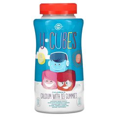 Solgar, U-Cubes, кальцій з вітаміном D3 для дітей, зі смаком полуниці, 120 жувальних мармеладок (SOL-57600), фото