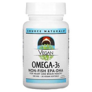 Source Naturals, Веганська Омега 3S, ЕПК-ДГК, 300 мг, 30 веганських м'яких пігулок (SNS-02458), фото