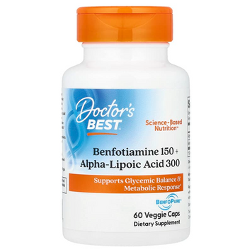 Doctor's Best, бенфотиамин 150 и альфа-липоевая кислота 300, 60 вегетарианских капсул (DRB-00251), фото