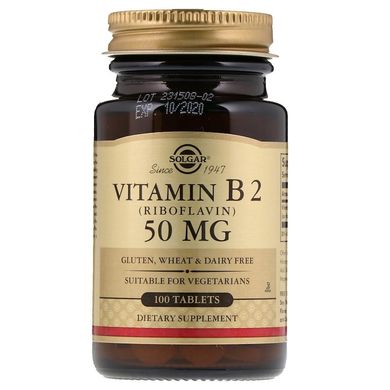 Рибофлавин, Vitamin B2, Solgar, 50 мг, 100 таблеток (SOL-03040), фото