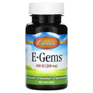 Витамин Е, E-Gems Elite, Carlson Labs, 400 МЕ, 60 гелевых капсул (CAR-00341), фото