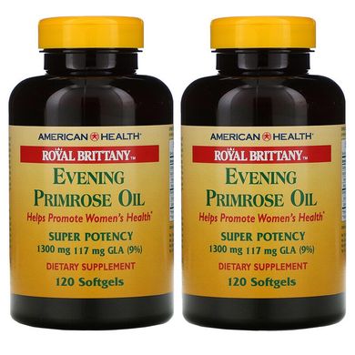 American Health, Royal Brittany, олія первоцвіту вечірнього, 1300 мг, 2 флакони, 120 м'яких капсул у кожному (AMH-03233), фото