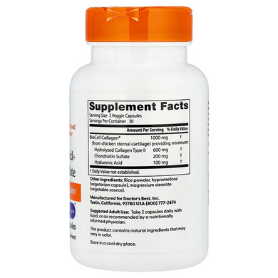 Коллаген BioCell Doctor's Best Hyaluronic Acid + Chondroitin Sulfate &ndash; 60 капсул, фото