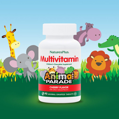 Nature's Plus, Source of Life, Animal Parade, мультивитамины и минералы для детей, со вкусом вишни, 90 таблеток в форме животных (NAP-29970), фото