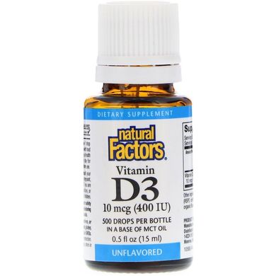 Вітамін D3 для дітей, Vitamin D3 Drops, Natural Factors, 400 МО, 15 мл (NFS-01058), фото