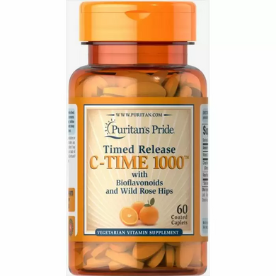Вітамін С, Vitamin C-1000 мг with Rose Hips, Puritans Pride, Timed Release 60 капсул (PTP-14070), фото