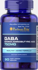 ГАМК (гамма-аминомасляная кислота), GABA, Puritan's Pride, 750 мг, 90 капсул (PTP-17610), фото