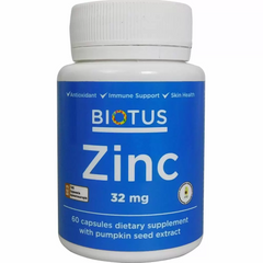 Цинк, Zinc, Biotus, 32 мг, 60 капсул (BIO-530630), фото