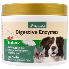 NaturVet, травні ферменти з пробіотиками, для собак та кішок, порошок, 114 г (VET-03660), фото