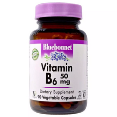 Вітамін B6 50 мг, Vitamin B6, Bluebonnet Nutrition, 90 вегетаріанських капсул (BLB-00428), фото