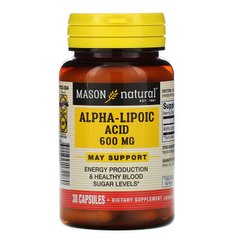 Альфа-липоевая кислота 600 мг, Alpha-Lipoic Acid, Mason Natural, 30 капсул (MAV-17228), фото