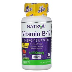 Natrol, Вітамін B12, швидкорозчинний, максимальна ефективність, полуниця, 5000 мкг, 100 таблеток (NTL-06672), фото