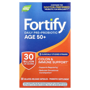 Пробиотик с пребиотиками для взрослых 50+ 30 млрд КОЕ Nature's Way Fortify Daily Pre + Probiotic Age 50+ - 30 капсул с отсроченным высвобождением, фото