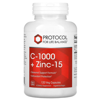 Protocol for Life Balance, C-1000 + Zinc-15, 120 вегетаріанських капсул (PRT-11120), фото